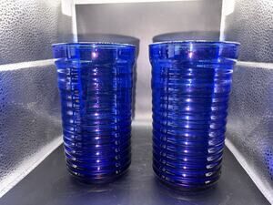 Blue Cobalt Drinking Glasses Ribbed/spun design 6in